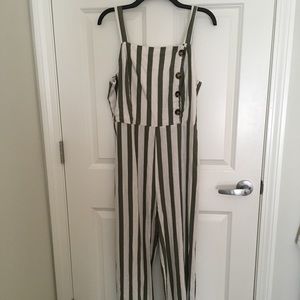 Green and White Striped Jumpsuit